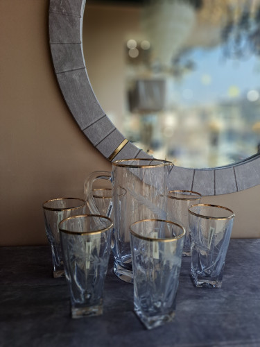پارچ و لیوان شیشه ای لب طلا گندم فیوژن