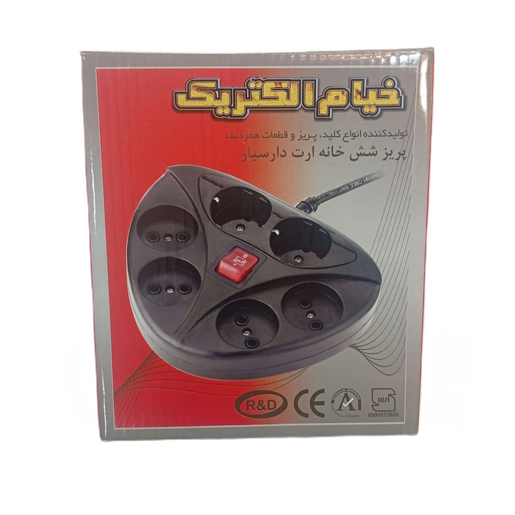 چند راهی برق خیام الکتریک مدل پریز شش خانه ارت دار طول سیم 2 متر